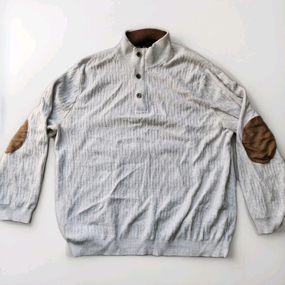 Tasso Elba Other - Tasso Elba Mock Neck Sweater Mens XXL Faux Suede Trim Elbow Patch Pullover GUC